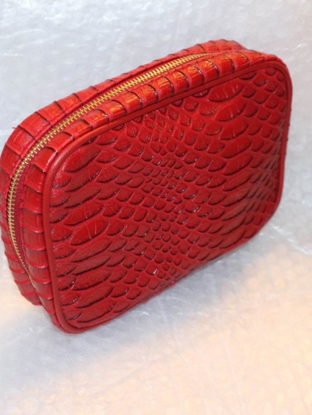 Nordstrom Cosmetic Pouch Women‎ OS Red Like New Embossed Croc Beauty Bag